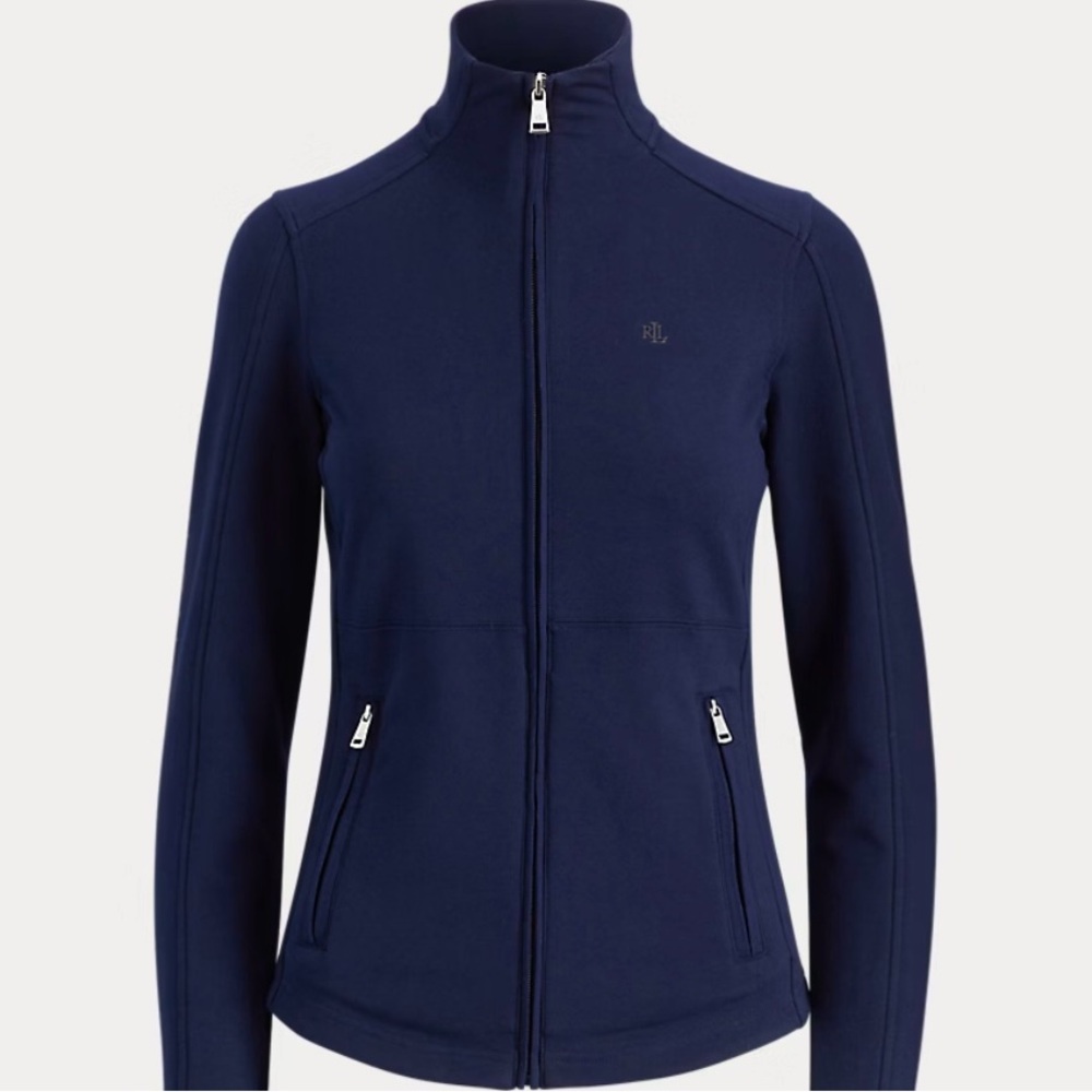 Ralph Lauren mock neck jacket in navy blue full zip pocket monogram sz large - Picture 1 of 11